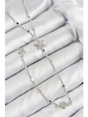 AyrStore Buğz Pirinç Zirkon Taşlı Yıldız Model Gümüş Renk Y Kolye