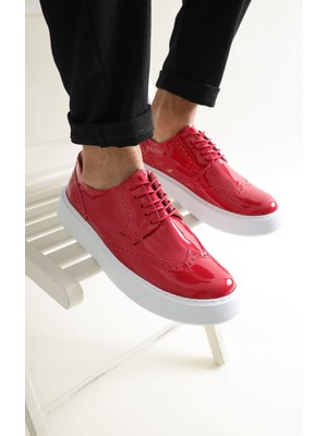 Roof Atelier Erkek Kırmızı Rugan Desenli Bağcıklı Casual Günlük Ayakkabı - 149 - Rbt Change Over