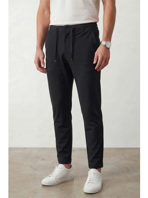 Veleno Erkek Siyah Diz Izi Yapmayan Jogger Stil Bilek Boy Dokuma Pantolon Arka Cepli