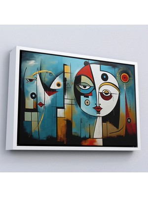 Beta Moda Hub Ahşap Çerçeveli Renkli Soyut Yüzler Tablosu-