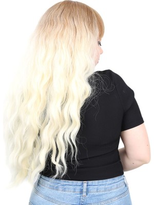 Kaia Life Perçemli Uzun Su Dalgası Fiber Sen Peruk / Balköpüğü / Platin Kısa Ombreli