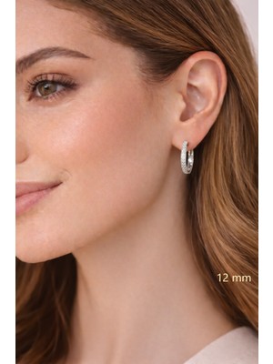 Sacce Scarves & Accessories Zirkon Taşlı Halka Küpe – Minimal Işıltılı Halka Küpe