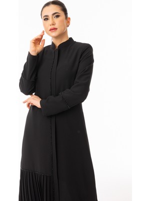 Zerenay Moda 5608 Alt Kısım Plise Detaylı Önü ve Kol Ucu Taş Detaylı Arabiyeli  Krep Ferace#26#