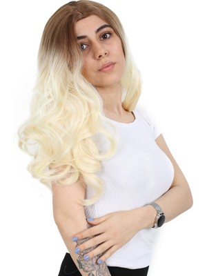 Kaia Life Yoğun Dalgalı Fiber Sen Uzun Perçemsiz Peruk / Balköpüğü / Platin Uzun Ombreli