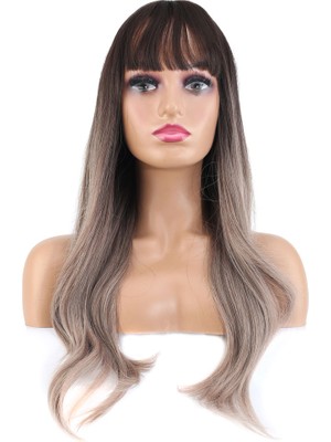 Kaia Life Doğal Dalgalı Perçemli Fiber Sen Uzun Boy Peruk / Koyu Kumral / Rus Kumralı Ombre ve Röfleli