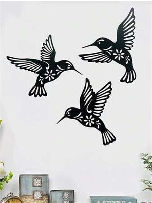 SS Cnc Sscnc Dekoratif Lazer Kesim 3'lü Set Sinek Kuşu Duvar Tablosu Seti - Siyah Mdf Adet Ölçü 20X20 cm