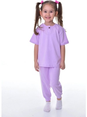 Bunny Hopp %100 Pamuk  Penye Kumaş Düğmeli Sade Terletmeyen Kız Çocuk Yazlık Pijama Takımı