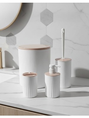 Veyla Style Beyaz 4'lü Banyo Seti-Çöp Kovası-Sıvı Sabunluk-Diş Fırçalık-Wc Fırçası