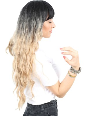 Kaia Life Perçemli Uzun Su Dalgası Fiber Sen Peruk / Siyah / Balköpüğü Ombreli