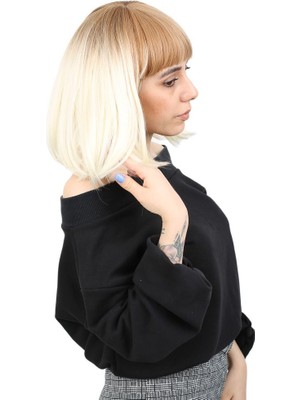 Kaia Life Kısa Küt Perçemli Fiber Sen Peruk / Balköpüğü / Platin Ombreli