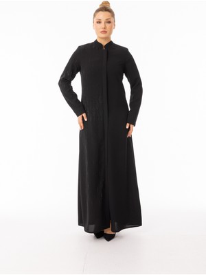 Zerenay Moda 5603 Önden Gizli Düğmeli Fermuarlı Omzu ve Ön Kısmı Damla Desenv Taş Detaylı Krep Ferace#26#