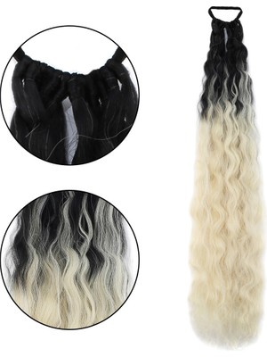 Kaia Life Lastik Tokalı At Kuyruğu Kabarık Afro Dalgalı / Siyah / Platin Ombre