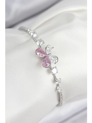 AyrStore Buğz Pirinç Zirkon Taşlı Kelebek Model Gümüş Renk Kadın Bileklik