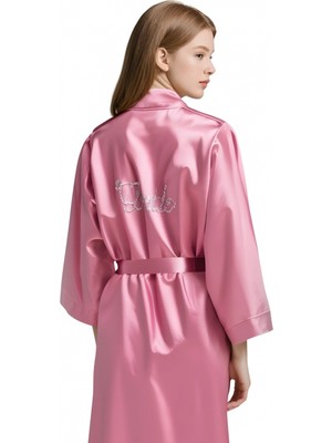 Marsilyan Luna Lora Gül Kurusu Saten Bride Sabahlık Zarif Kadın Ev Giyim