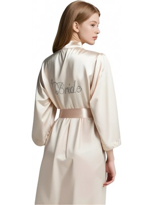 Marsilyan Luna Lora Fildişi Saten Bride Sabahlık Zarif Kadın Ev Giyim