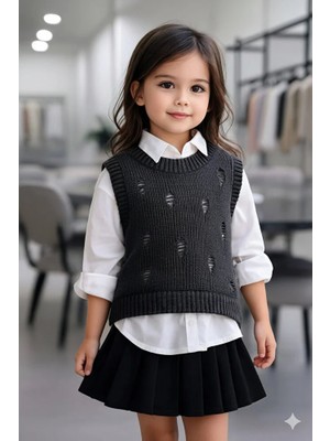 Mihrumay Kız Çocuk Yırtıklı Desenli Süveter