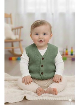 Mihrumay Erkek Bebek ve Çocuk Düz Deseni Triko Yelek