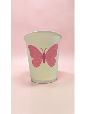 SBStrend Kelebek Doğumgünü Parti Etkinlik Temalı Tek Kullanımlık 7 Oz 100 Adet Karton Bardak