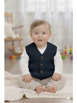 Mihrumay Erkek Bebek ve Çocuk Düz Deseni Triko Yelek
