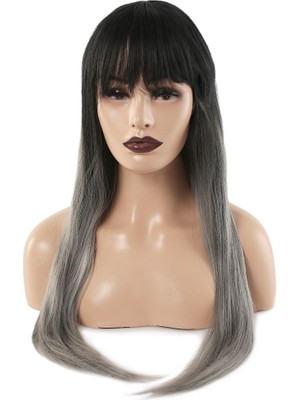 Kaia Life Fiber Sen Uzun Düz Kahküllü Peruk / Siyah Gri Ombreli