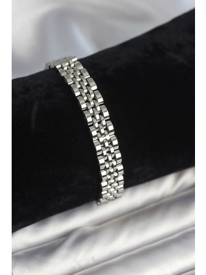 Bazarhane 316L Çelik 9 mm Kalınlıkta Gümüş Renkli Erkek Bileklik