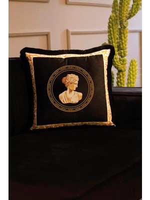 Adawall Siyah Kadife  Gold Büst Detaylı Kırlent