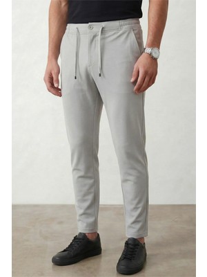 Veleno Erkek Gri Diz Izi Yapmayan Jogger Stil Bilek Boy Dokuma Pantolon Arka Cepli