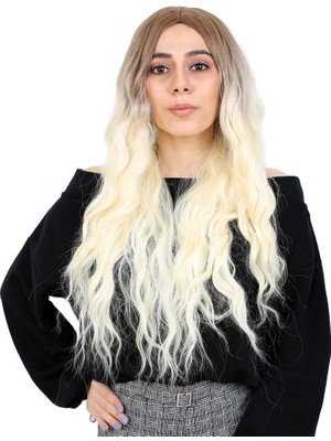 Kaia Life Fiber Sen Uzun Su Dalgası Peruk / Kumral / Platin Ombreli