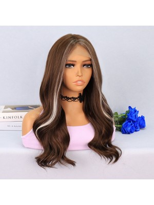 Kaia Life Kumral Önlerde Platin Işıltılı Dalgalı Tül Peruk