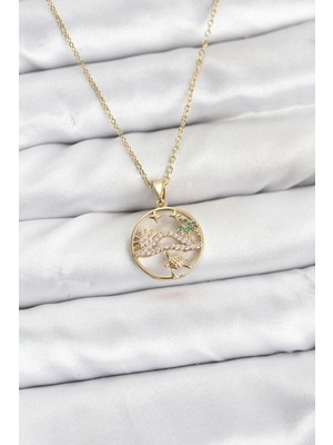 Bazarhane 316L Çelik Zincir Gold Renk Şans Kolyesi Model Zirkon Taşlı Kadın Kolye