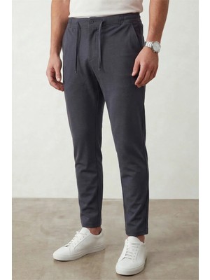 Veleno Erkek Füme Diz Izi Yapmayan Jogger Stil Bilek Boy Dokuma Pantolon Arka Cepli