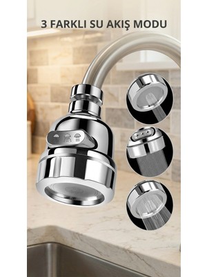 Eco Lounge Krom Döner 3 Fonksiyonlu Su Tasarruflu Musluk Başlığı Mutfak Lavabo Aparatı