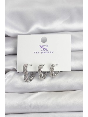 AyrStore Buğz Gümüş Renk Pirinç Zirkon Taşlı Kalpli Kadın Küpe