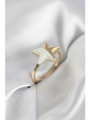 AyrStore Buğz Gold Renk Sedefli Yıldız Model Kadın Yüzük