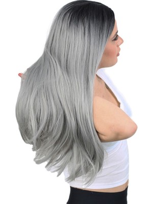 Kaia Life Fiber Sen Uzun Düz Peruk / Siyah / Gri Ombreli