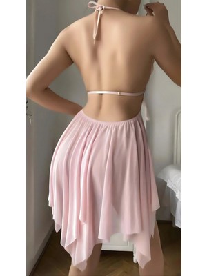 Marsilyan Luna Lora Pembe Butterfly Lace Kelebek Işlemeli Tül Fantezi Gecelik