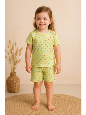 GMG Collection Baby Rahat Giyim Şort Tişört Pijama Takımmini Uçak Desenli