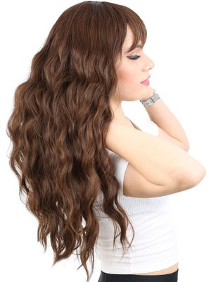 Kaia Life Perçemli Uzun Su Dalgası Fiber Sen Peruk/ Kahve Karamel