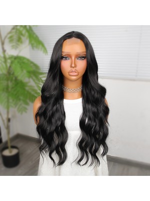 Kaia Life Koyu Siyah Su Dalgalı Fiber Sen Tül Peruk