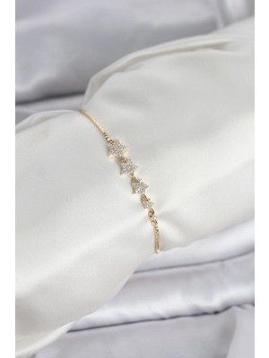 AyrStore Buğz Gold Renk Zirkon Taşlı Yıldız Model Asansörlü Kadın Bileklik