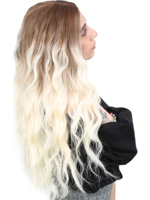 Kaia Life Su Dalgası Uzun Perçemsiz Fiber Sen Peruk / Kumral / Platin Ombreli