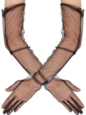 Tiklad Uzun Boy Likralı Siyah Yetişkin Mega Tül Eldiven