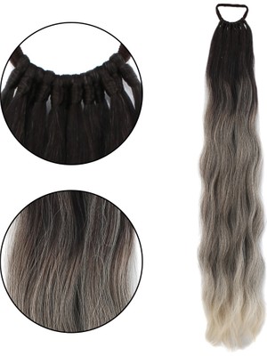 Kaia Life Lastik Tokalı At Kuyruğu Su Dalgalı / Kumral / Beyaz Platin Ombre