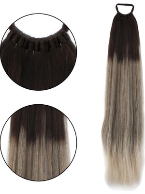 Kaia Life Lastik Tokalı At Kuyruğu Düz / Küllü Kumral / Beyaz Platin Ombre