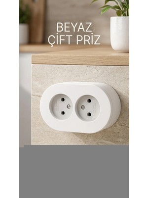 Aesco Çift Girişli Beyaz Sıva Üstü Topraklı Priz - Dekoratif Duvar Prizi