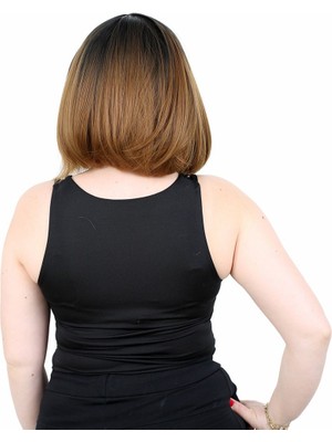 Kaia Life Kahkülsüz Düz Kısa Fiber Sen Peruk / Siyah / Karamel Ombreli