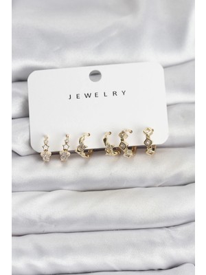 Bazarhane Gold Renk Pirinç Yıldız Modelli Kadın Küpe Seti