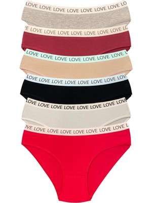 Aesco 6 Adet Pamuklu Esnek Kadın Slip Bikini Külot Geniş Lastikli Baskılı