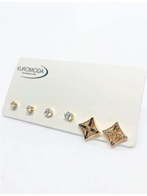 Euromoda Özel Tasarımlı Orta ve Küçük Boy Zirkon Tektaş Küpeli Set