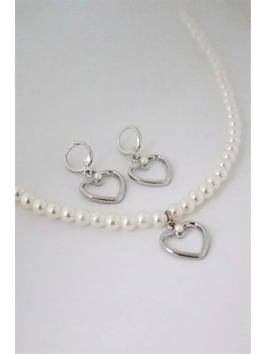 Euromoda Tektaşlı Kalp Tasarımlı Inci Boncuklu Incili Kolye